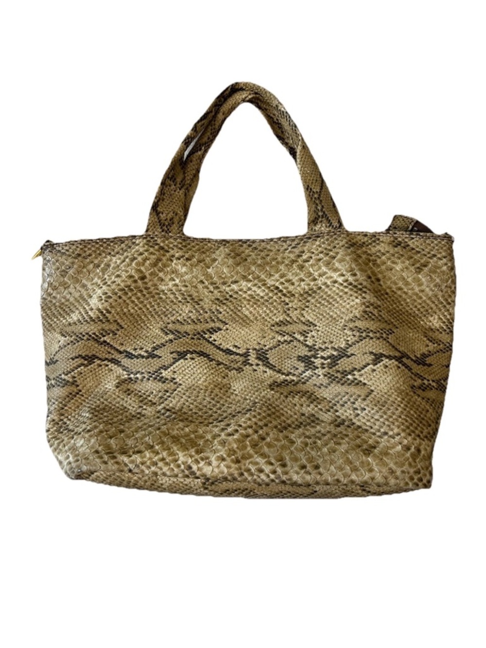 Vintage 1970’s Python Snakeskin Leather Tote Bag Y2K Exotic Zip Top Large